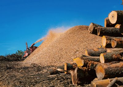Wood Chipper creating Pile of Wood Chips for Environmental Wood Recycling during Right-of-Way (ROW) Clearing